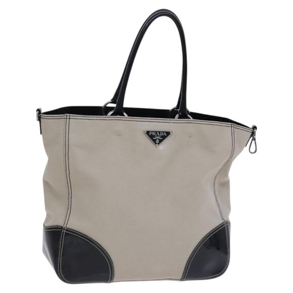 PRADA Tote Bag Canvas Beige - Picture 1 of 9